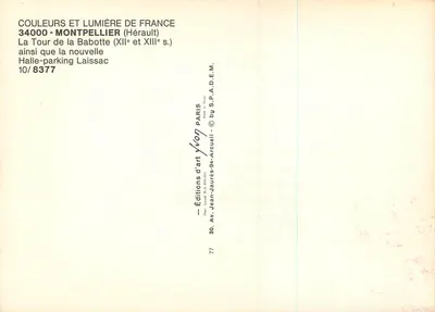 Montpellier — Wieża Babotte (XII i XIII w.) i Hala parkingowa Laissac — Wydawnictwo Sztuki Yvon — Rewers