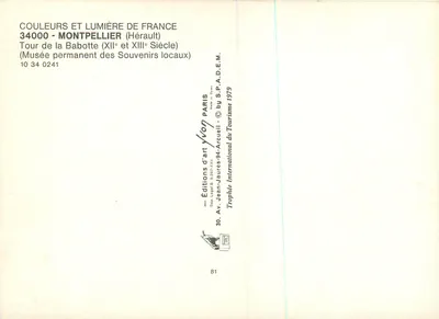 Wieża Babotte — Montpellier (Hérault) — Wydawnictwo Sztuki Yvon, seria 34000 — Rewers