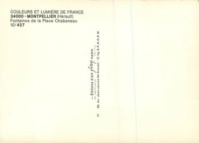Fontanna na placu Chabaneau — Montpellier — Wydawnictwo Sztuki Yvon — Rewers