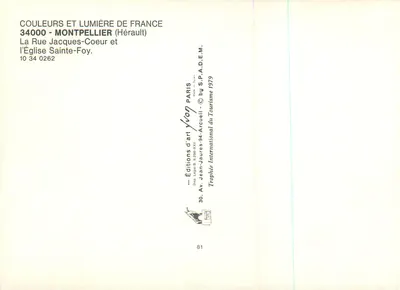 Montpellier — Rue Jacques-Coeur e a Igreja de Sainte-Foy — Edições d'arte Yvon — Verso