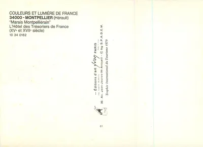 Hotel de los Tesoreros de Francia — Montpellier (Hérault) — Ediciones de arte Yvon Paris — Reverso
