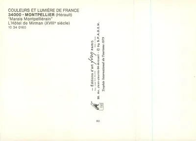 O Hotel de Mirman — Montpellier (Hérault) — Edições de Arte Yvon-Arcueil — Verso