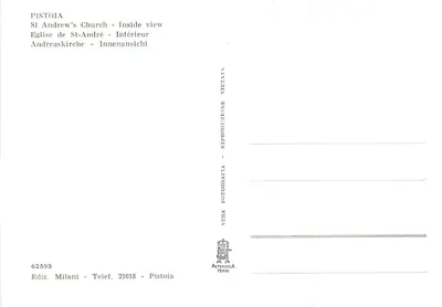 Pistoia - Igreja de S. Andrea - Interior — Editor Milanini, n° 62595 — Verso