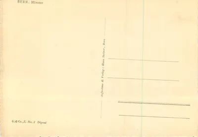 Bern — Katedra Notre-Dame — widok na gotycką wieżę — wydawca Hans Steiner, n°2 — Rewers