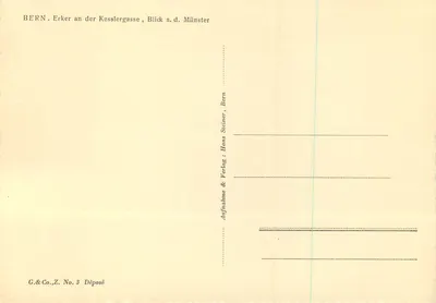 Bern - Lugar de janela na Kesslergasse, vista para o Münster — G.&Co.,Z. No. 3 — Verso