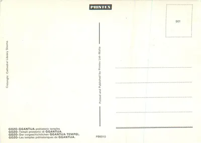 Gozo-Ggantija — starożytne świątynie — Printex, n° 501 — Rewers