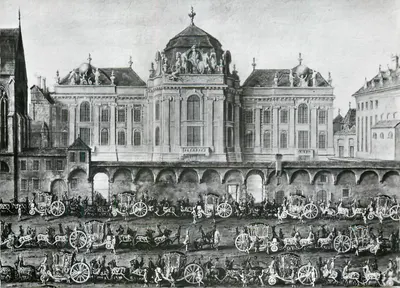 Entrada festiva de Maria Isabellla de Parma — Imperador José II. — Martin van Meytens — Palácio Schönbrunn — 1760 — Österreichische Nationalbibliothek