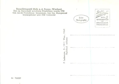 Abbeye benedettina di Melk — editore P. Ledermann, Vienna, n° 79037 — Verso