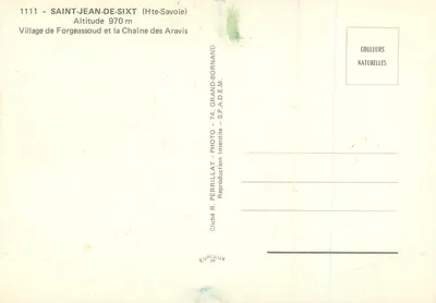 Saint-Jean-de-Sixt — Wioska Forgeassoud i łańcuch Aravis — Cliché R. Perrillat, Grand-Bornand — Rewers