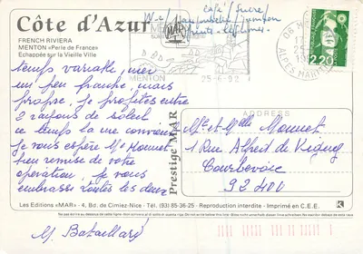 Menton — Panoramic View of the Town and Sea — Editions «MAR» — Back