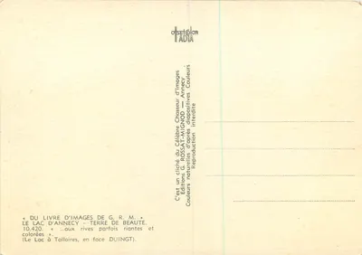 Lake Annecy — view of the lake at Talloires — Editions ADIA — Back