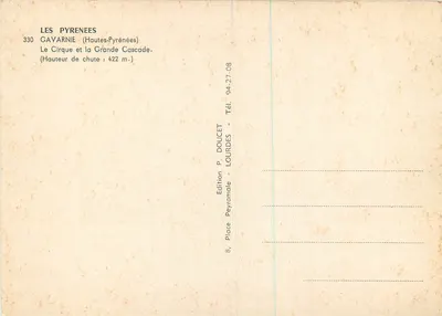 Gavarnie — O Circo e a Grande Cachoeira — Edição P. Doucet, Lourdes — Verso