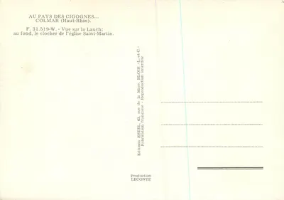 Colmar (Haut-Rhin) — Vista da Lauch — Editor Estel, n° F.31.519-W — Verso