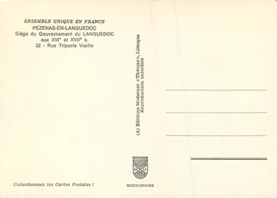 Ruela pavimentada em Pezenas-en-Languedoc — Sede do Governo do Languedoc nos séculos XVI e XVII — Editor IRIS — Verso