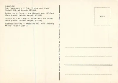 Madona com o Menino Jesus — detalhe — Michel Ange (1501) — editor Van MiegheM, n° 5029 — Verso
