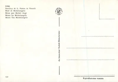 Moïse — Beeld van Michelangelo — Basiliek van San Pietro in Vincoli, Rome — Uitgever Plurigraphe Terni, n° 632 — Achterkant