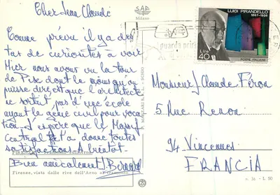 Florence — widok z brzegów Arno w zachodzie — wydawca P. Mazza, nr 36 - L 50 — Rewers