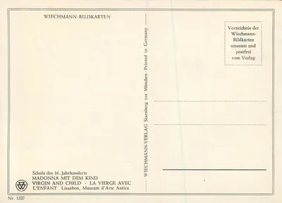 Madonna z Dzieciątkiem — szkoła XVI wieku — Wiechmann-Bildkarten, nr 1327 — Rewers
