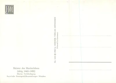 Ogłoszenie dla Najświętszej Panny Maryi — Meister des Marienlebens (1460-1480) — Bayerische Staatsgemäldesammlungen München, Nr. 1221 — Rewers