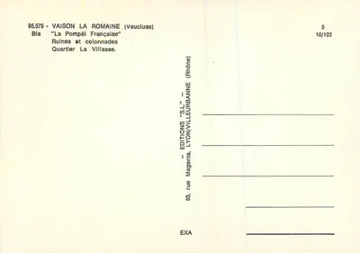 Vaison-la-Romaine — Ruiny i kolumny — Wydawnictwo 'S.L.' Lyon/Villeurbanne — Rewers