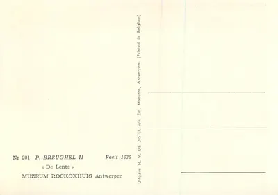 Ogród wiosenny — Obraz Pietera Brueghela Starszego — Wydawnictwo N.V. De Distel, Antwerppia — Rewers