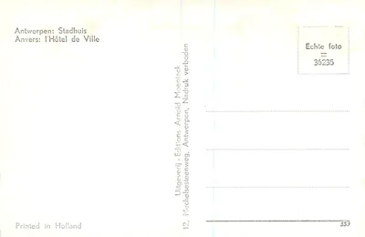 Antwerpen: Stadhuis — Editor Arnold Moentack, n° 36235 — Verso