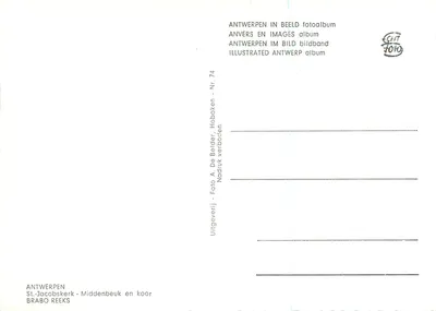 Igreja de São Jacó - Nef e coro — ANTWERPEN IN BEELD álbum fotográfico Nr. 74 — editor Brabo Reeks — Verso
