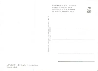 Antwerpen - Kościół św. Karola Boromeusza — Wydawca A. De Belder, Édegem, seria nr 31 — Rewers