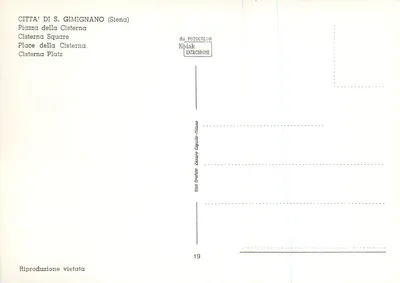 Plac Cisterny — Siena — wydawca Stabilografia Cesare Capello-Riliano, nr 19 — Rewers