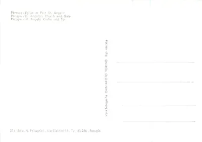 Perugia - Iglesia y Puerta San Angelo — Editor N. Pellegrini, n° 273 — Reverso