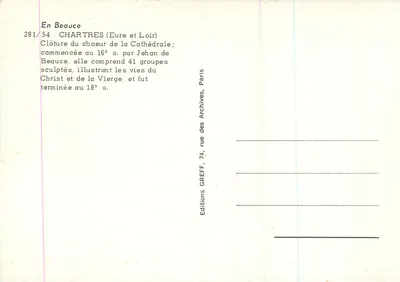 Zamknięcie ołtarza katedry w Chartres — Wydawca Greff, nr 281/54 — Rewers