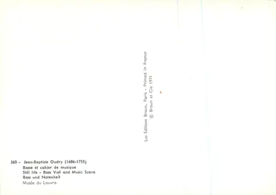 Baixa e caderno de música — Jean-Baptiste Oudry (1686-1755) — Les Éditions Braun & Cie — Verso