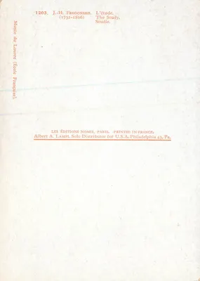 J.-H. Fragonard — L'étude (1732-1806) — Les Éditions-Nomis, Paris — Verso