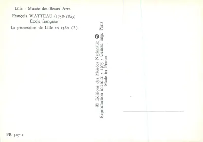 A procissão de Lille — reprodução de uma obra de François Watteau (1758-1823) — Éditions des Musées Nationaux, Paris — Verso