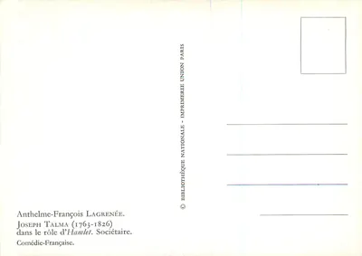 Joseph Talma (1763-1826) no papel de Hamlet — Sócio da Comédia-Francesa — Bibliothèque Nationale Paris — Verso