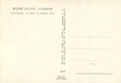 Śmierć Josepha Bary — reprodukcja z muzeum Calvet — Wydawnictwo Luxe & Lavelle, Paryż — Rewers
