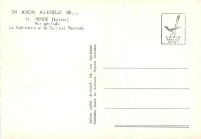 Mende (Lozère) — Vista geral, catedral e torre dos Penitentes — Lapie Service Aérien — Verso