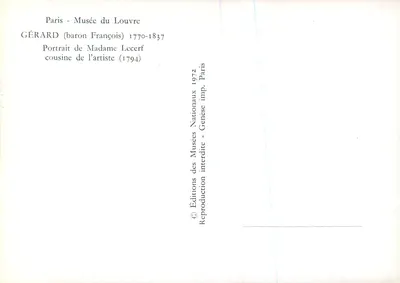 Retrato de Madame Lecerf — prima hermana del artista — Gérard (barón François) 1770-1837 — Éditions des Musées Nationaux 1972 — Reverso