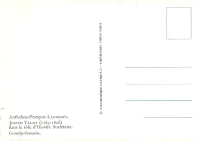 Joseph Talma — no papel de Hamlet — Bibliothèque nationale de France — Verso