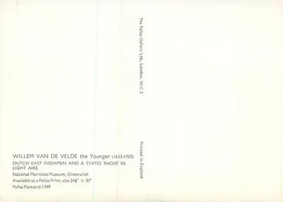 Navios da Índia Oriental Holandesa e um Yacht dos Estados em Condições Leves — Willem van de Velde o Jovem (1633-1707) — Cartão Postal Pallas 1349 — Verso