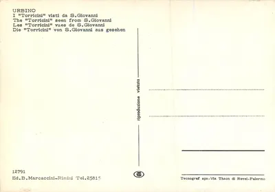 Urbino — Widok na Torricini z San Giovanni — wyd. B. Marcaccini, nr 12791 — Rewers
