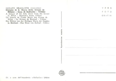 Donato Bramante — Disegno della casa di Raffaello ad Urbino — VERA FOTO GRAFIA — Verso