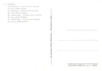 Portal da catedral de São Domingos em Urbino — obra de Luca della Robbia — editor FOTOTIPIA BERRETТА s.p.a. TERNI — Verso