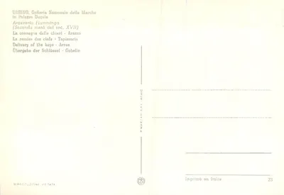 A entrega das chaves — Tapeçaria flamenga — Palácio Ducal, Urbino — Verso