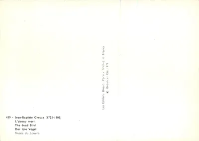 Jean-Baptiste Greuze — Het dode vogel — Uitgaven Braun, Parijs, 1971 — Achterkant