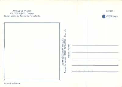 Relógio solar do Templo de Fontgillarde — Queyrias — Éditions CAP THÉOJAC n°051370 — Verso