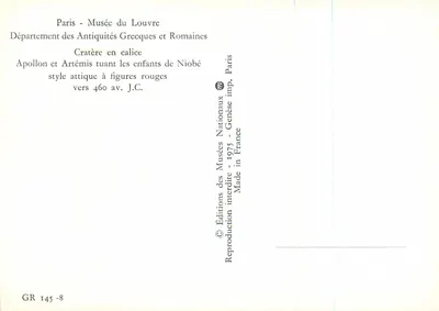 Kruczyk w kształcie kielicha — Apollon i Artémis zabijający dzieci Nioby — styl attycki z figurami czerwonymi — Muzeum Louwra, Wydział Antyku Greckiego i Rzymskiego — Rewers