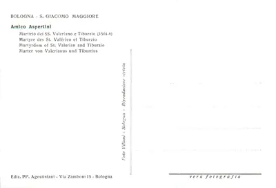 Bolonha - S. Giacomo Maggiore — Martírio dos SS. Valérien e Tiburzio (1504-6) — Ediz. PP. Agostiniani — Verso