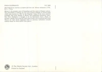 Quatro elefantes — miniatura medieval — Spink and Son Ltd. — Verso