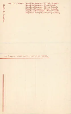 Napoleão Bonaparte — Primeiro Consul — J.-L. David — Éditions Nomis, Paris — Verso